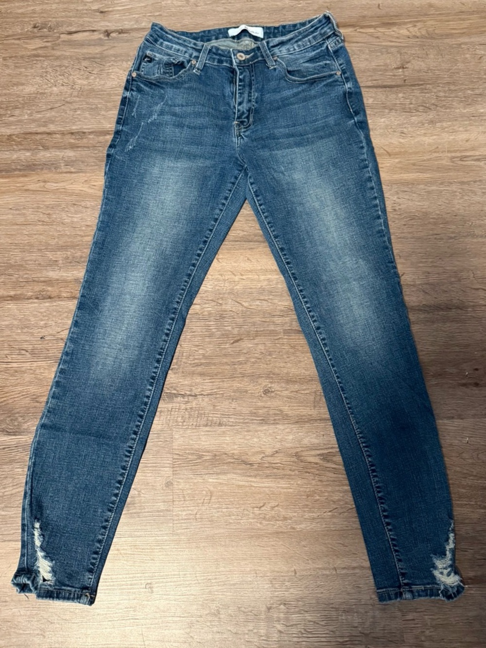 KanCan Blue Skinny Jeans with Distressed Ankles Size 28